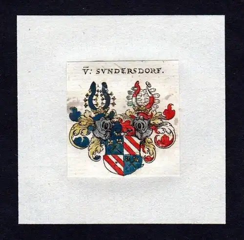 17. Jh von Sundersdorf Wappen Adel coat of arms heraldry Heraldik Kupferstich