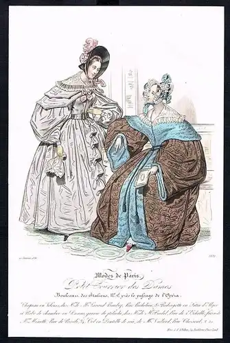 1836  Biedermeier Mode Kupferstich victorian fashion antique print Paris etching