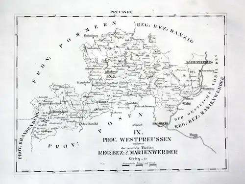 1825 - Westpreussen Marienwerder Kwidzyn Schlochau - Karte map Schlieben