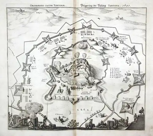 Tortona Piemonte assedio incisione Karte map Plan Kupferstich antique print 1650