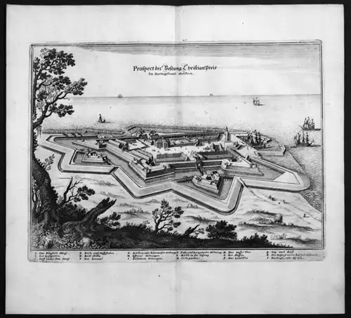 Kiel - Friedrichsort - Festung - Kupferstich Merian Merian: