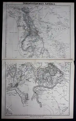 1847 - Egypt Ägypten Africa Sudan Eritrea Lithographie Karte map Flemming
