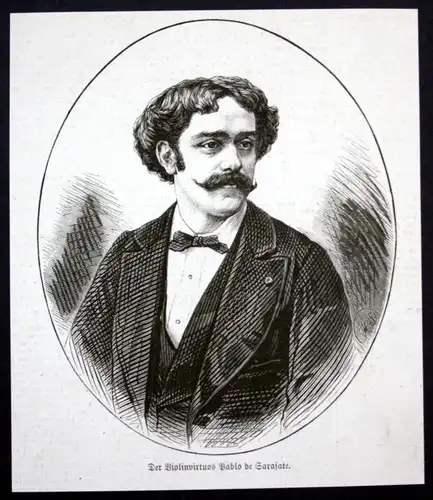1877 Pablo de Sarasate Geiger Portrait Holzstich antique print