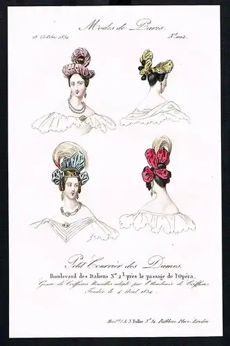 1834 Biedermeier Mode Kupferstich victorian fashion antique print Paris et 61729