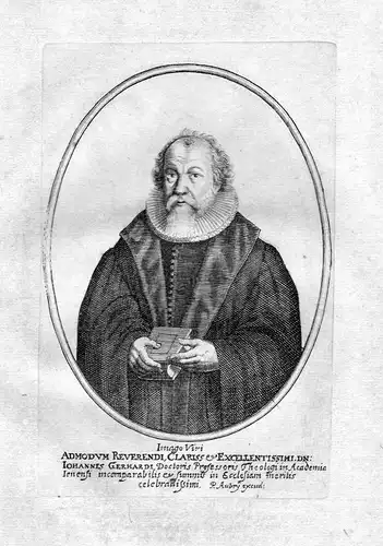 Ca. 1650 Johann Gerhard Jena Theologe Portrait Kupferstich antique print Aubry