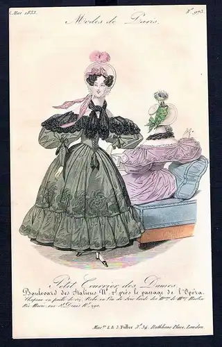 1833  Biedermeier Mode Kupferstich victorian fashion antique print Paris e 61709