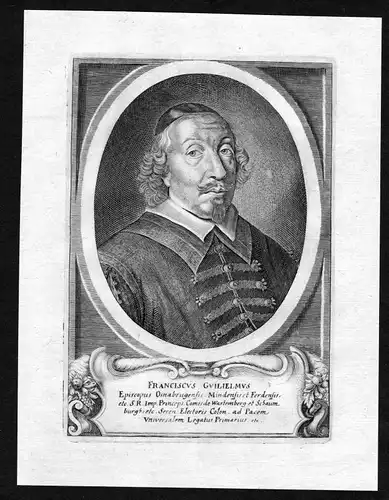 17. Jh Franz Wilhelm von Wartenberg Osnabrück Portrait Kupferstich antique print