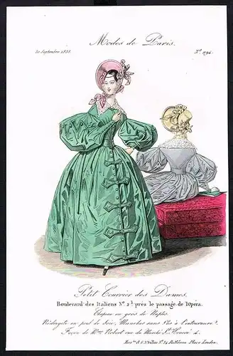 1835 Biedermeier Mode Kupferstich victorian fashion antique print Paris et 61750