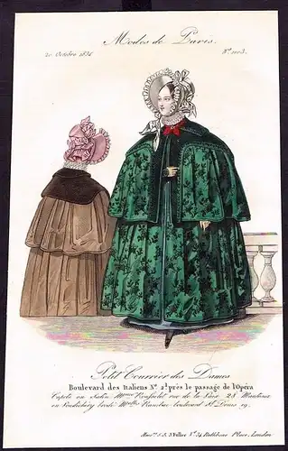 1834 Biedermeier Mode Kupferstich victorian fashion antique print Paris et 61737