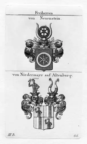 Neuenstein Niedermayr - Wappen Adel coat of arms heraldry Heraldik Kupferstich
