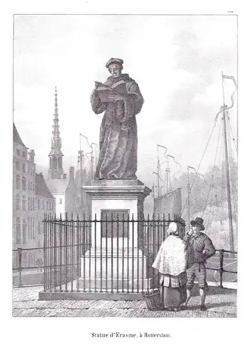1825 Rotterdam Statue Skulptur Erasmus Lithographie Cloet Niederlande Pays-Bas