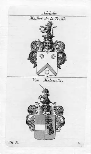 Maillot de la Treille Malanotti Wappen coat of arms Heraldik heraldry Kupferstich