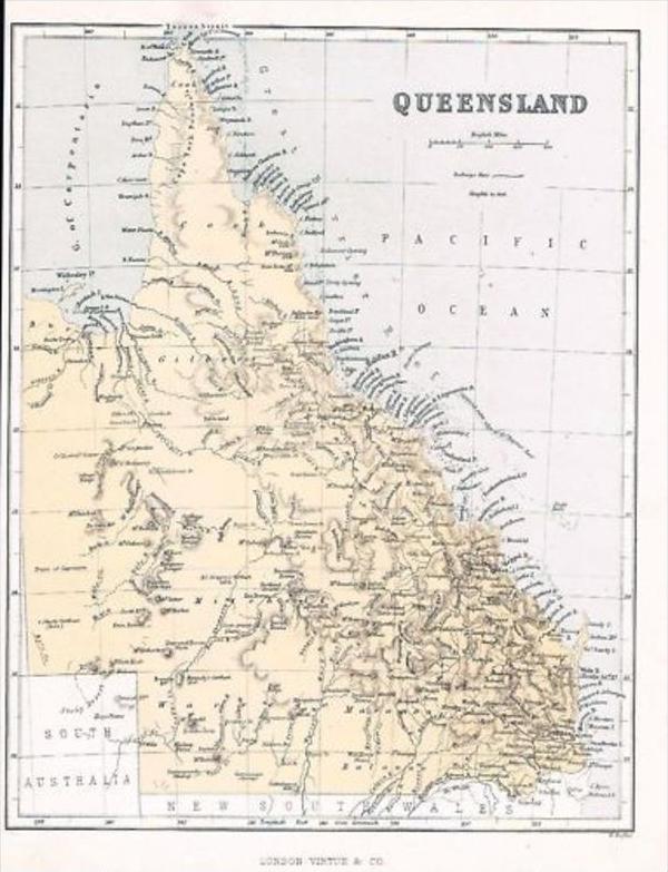 Queensland Australia Island map lithograph Karte Lithographie carte