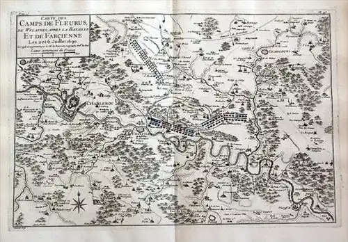 Charleroi Châtelet Gembloux Fleurus map Kupferstich gravure carte