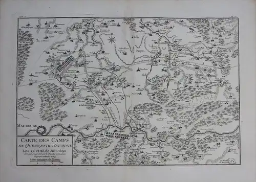 Binche Maubeuge Thuin Jeumont Quevy map Karte Kupferstich gravure