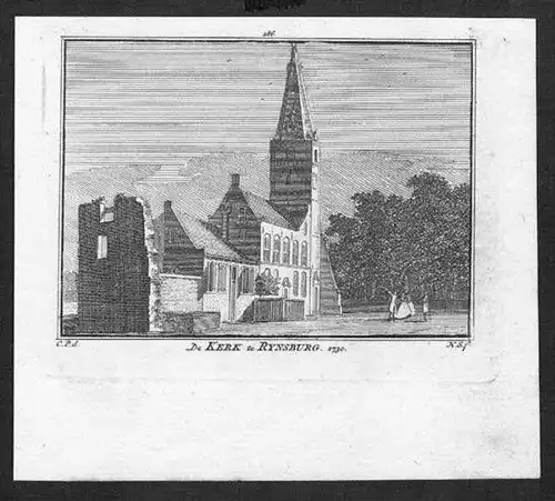 Rijnsburg Katwijk Kerk Holland  gravure