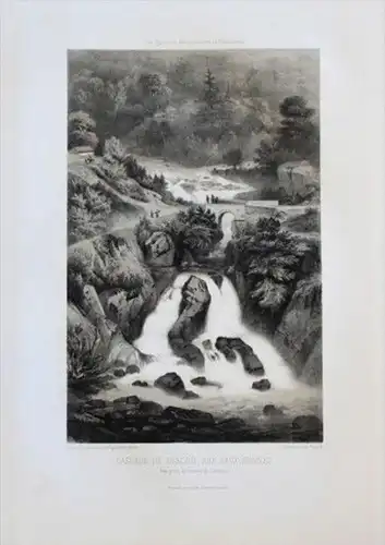 Eaux-Bonnes Cascade Discoo Pyrénées Lithographie