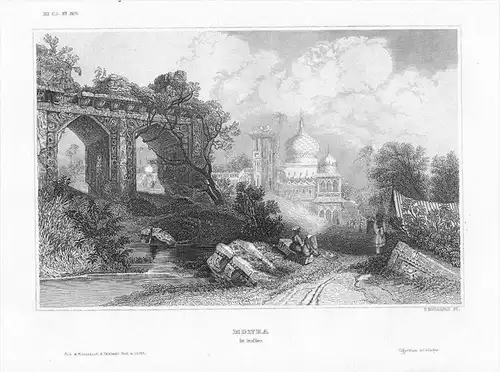 Monea Palast Ruinen Indien India Ceylon engraving Original
