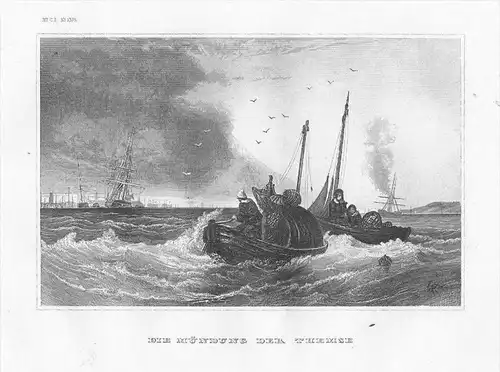 Die Mündung der Themse - Themse Themsemündung Nordsee Südengland engraving Original