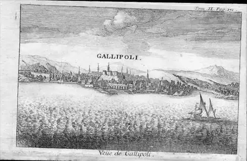 Gelibolu Gallipolli Map antique Kupferstich