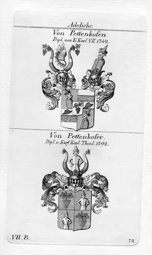 Pettenkofen Pettenkofer Wappen coat of arms Heraldik Kupferstich