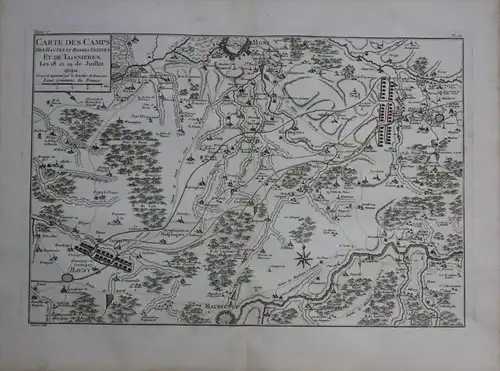 Maubeuge Mons Bavay Frameries Binche map Karte Kupferstich gravure