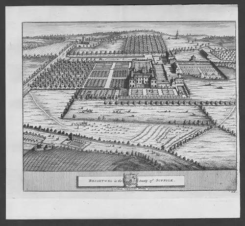 - Brightwell Suffolk Hall garden England United Kingdom engraving view