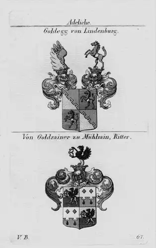 Goldegg Lindenburg Goldrainer Wappen Adel coat of arms heraldry Kupferstich