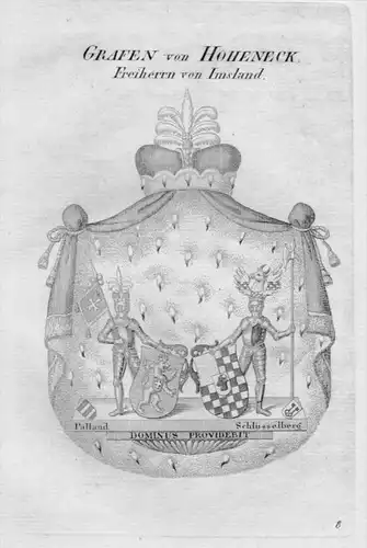 Hoheneck  Wappen Adel coat of arms heraldry Heraldik Kupferstich
