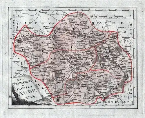 Das Department des Flusses Aube. Nro. 739 - Aube Troyes Arcis Bar Karte Reilly carte gravure map France