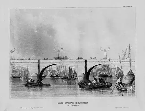 London neue Brücke bridge Schiffe Great Britain engraving