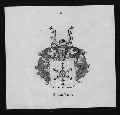 von Bock Wappen Adel coat of arms heraldry Heraldik Lithographie