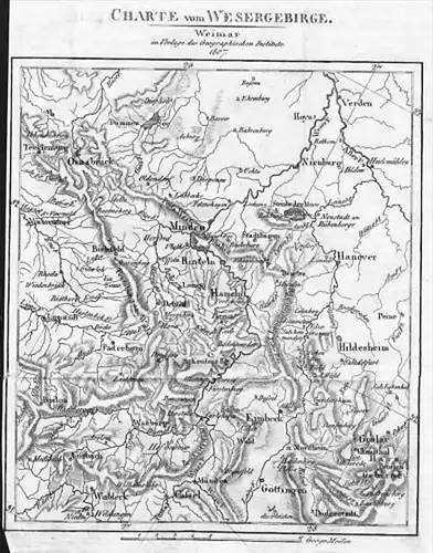 Weserbergland Kupferstich Karte Weser map Niedersachsen Hessen