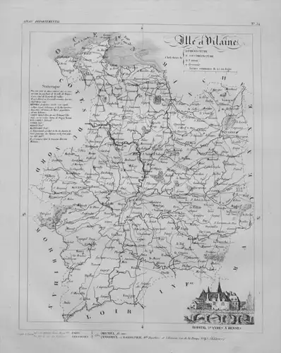 Departement Ille et Vilaine carte gravure Kupferstich Karte map France