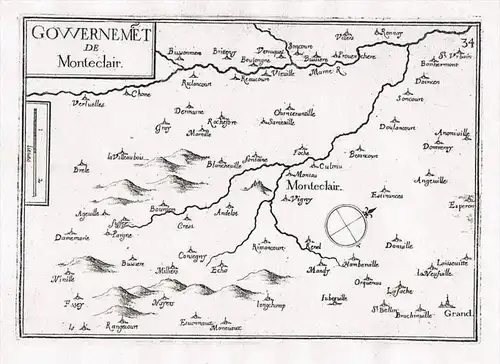 Monteclair Champagne-Ardenne France gravure Original Kupferstich Tassin