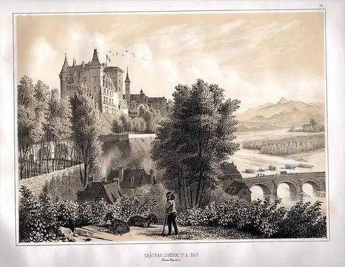 Pau Chateau Aquitaine Lithographie litho