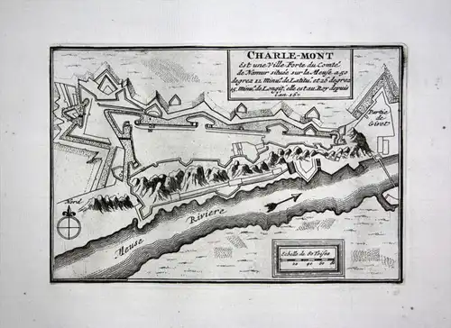 - Fort Charlemont Givet Ardennes gravure engraving Ratelband map carte