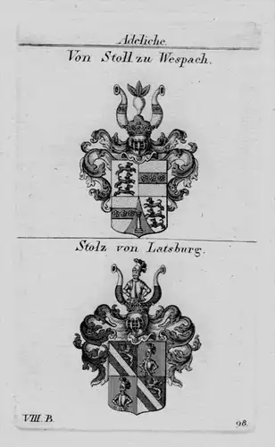 Stoll Wespach Stolz Latsburg Wappen Adel coat of arms heraldry Kupferstich