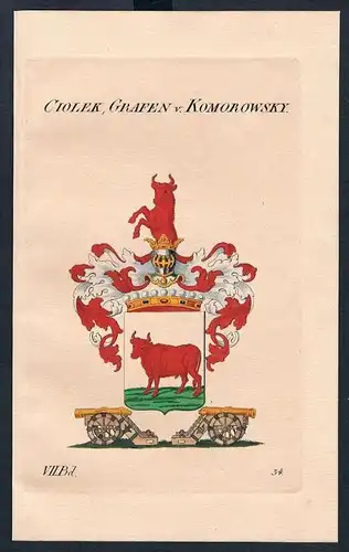 Ciolek, Grafen v. Komorowsky Wappen Kupferstich Genealogie Heraldik crest