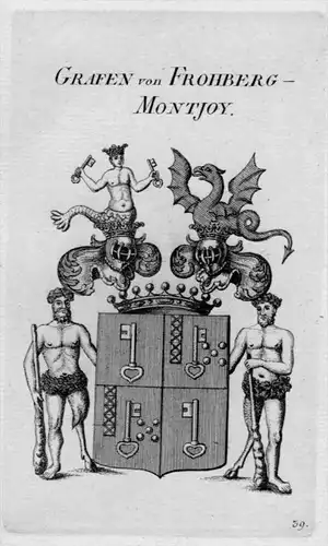 Frohberg Montjoy Wappen Adel coat of arms heraldry Heraldik Kupferstich
