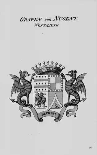 Nugent-Westmaeth Wappen Adel coat of arms heraldry Heraldik Kupferstich