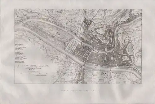 Lyon plan Stadtplan map city Aquatinta aquatint