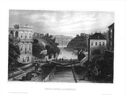 Erie-Canal Lockport Eriekanal  New York USA Original  engraving