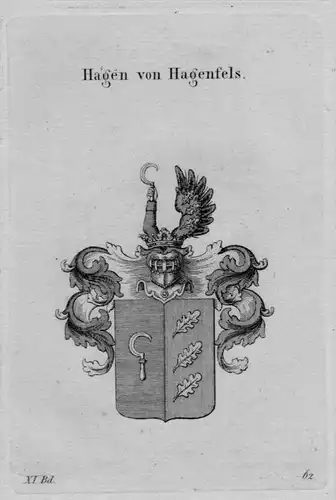 Hagen Hagenfels Wappen Adel coat of arms Heraldik crest Kupferstich