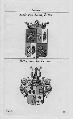 Leon Le Prieur Wappen Adel coat of arms heraldry Heraldik Kupferstich