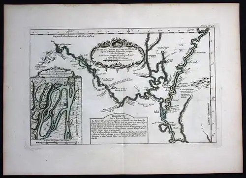 Red River Mississippi Louisiana Bellin handcolored antique map
