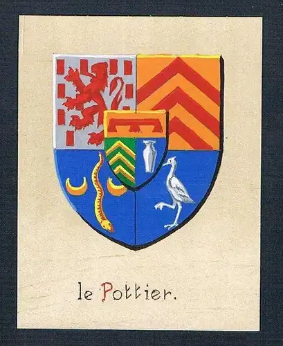 19. / 20. Jh. - le Pottier Blason Aquarelle Wappen coat of arms Heraldik