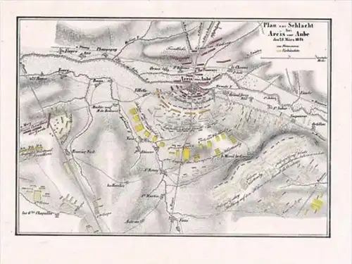 Areis-sur-Aube Battle 1814 Lithographie