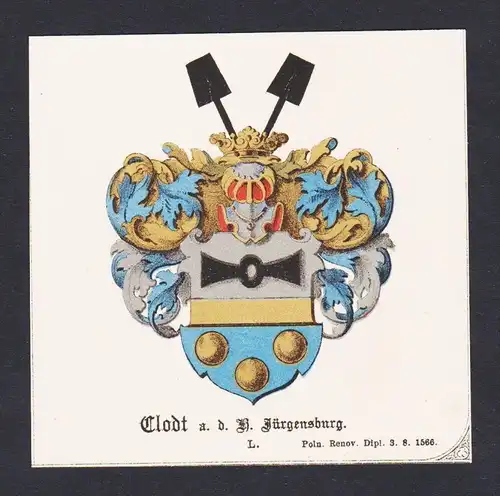 . von Clodt  Wappen Heraldik coat of arms heraldry Litho