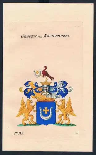 Grafen von Koziebrozki Wappen Kupferstich Genealogie Heraldik coat of arms